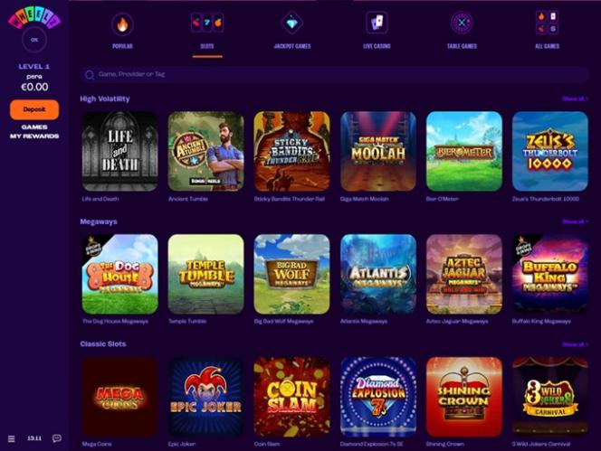 Wheelz Casino lobby preview